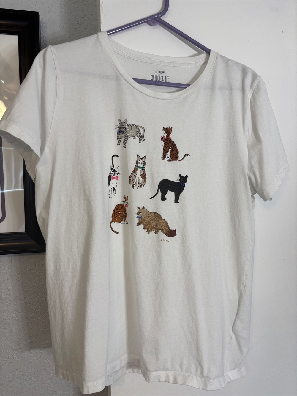 J. Crew White Tee with Colorful Cat Illustrations